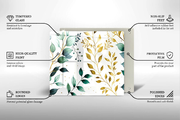Tűzhelyvédő üveglap Zöld és arany levelek