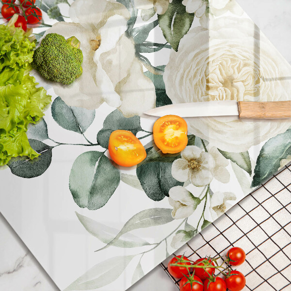 Tűzhelyvédő üveglap Akvarell virágok