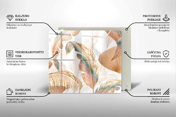 Tűzhelyvédő üveglap Boho tollak és levelek