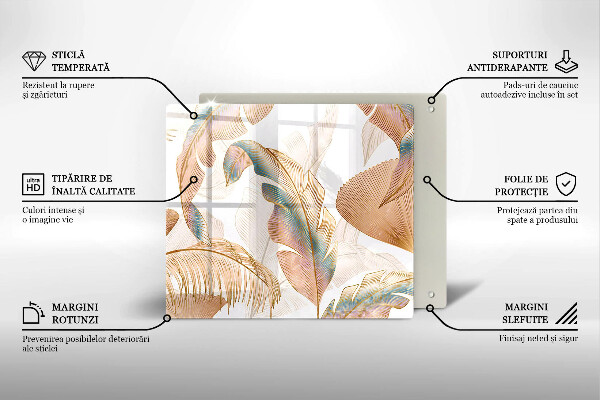 Tűzhelyvédő üveglap Boho tollak és levelek