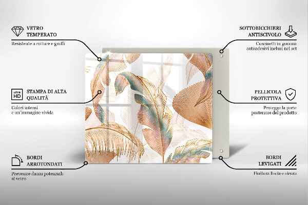 Tűzhelyvédő üveglap Boho tollak és levelek