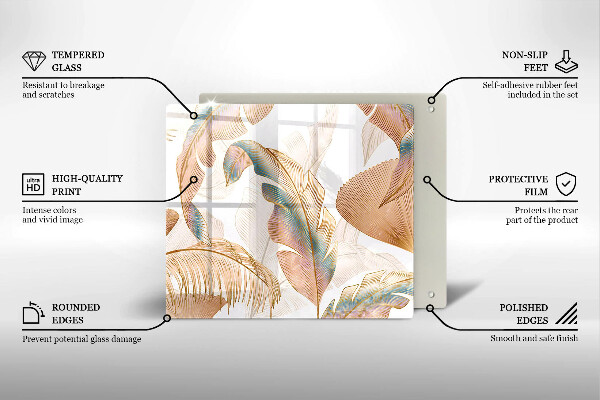 Tűzhelyvédő üveglap Boho tollak és levelek