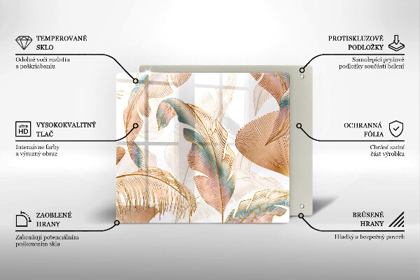 Tűzhelyvédő üveglap Boho tollak és levelek