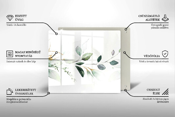 Tűzhelyvédő üveglap Akvarell levelek