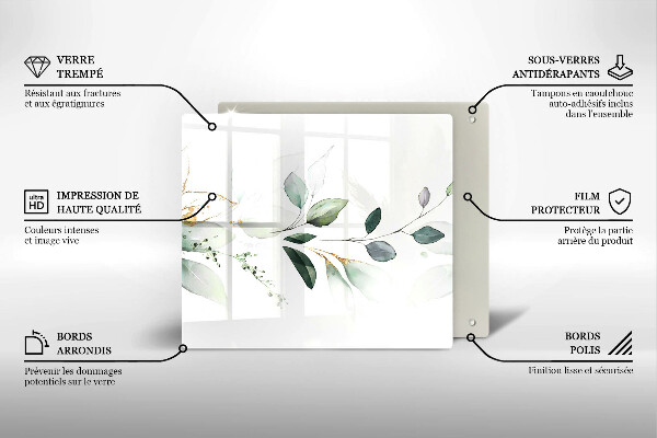 Tűzhelyvédő üveglap Akvarell levelek