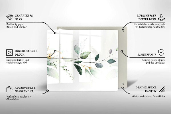 Tűzhelyvédő üveglap Akvarell levelek