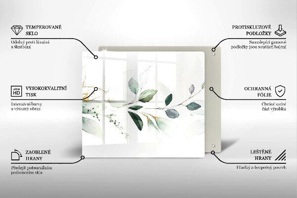 Tűzhelyvédő üveglap Akvarell levelek