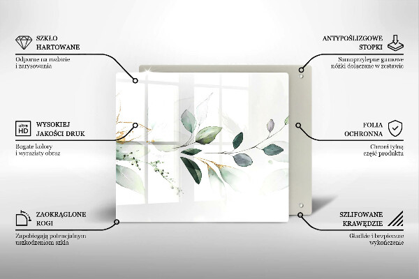 Tűzhelyvédő üveglap Akvarell levelek