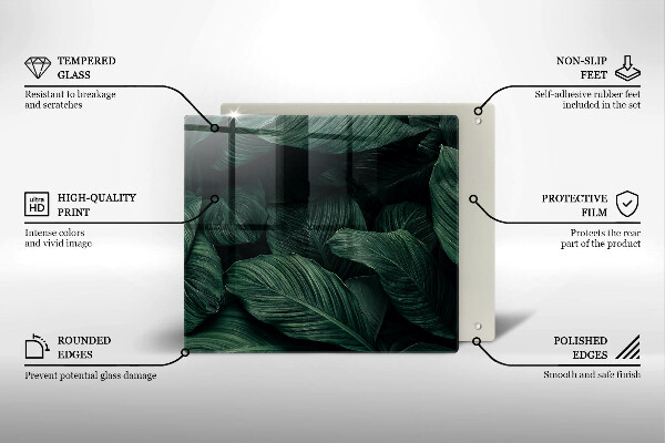 Tűzhelyvédő üveglap Sötét levelek