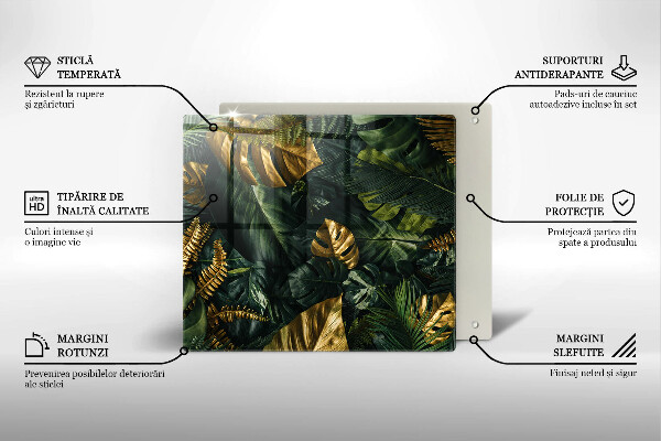 Tűzhelyvédő üveglap Arany monstera levelek