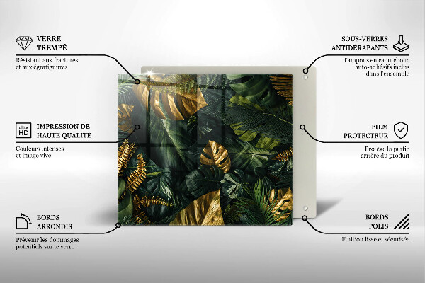 Tűzhelyvédő üveglap Arany monstera levelek