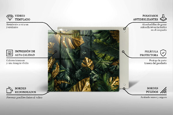 Tűzhelyvédő üveglap Arany monstera levelek