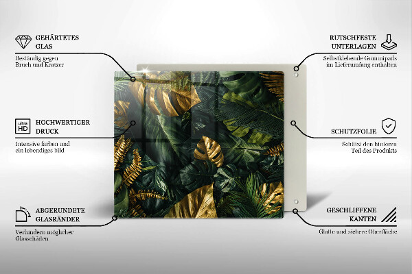 Tűzhelyvédő üveglap Arany monstera levelek