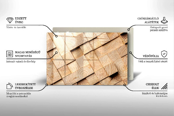 Főzőlap védő üveglap Fa négyzetek