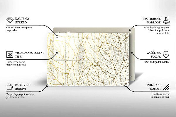Tűzhelyvédő üveglap Line-art levelek minta