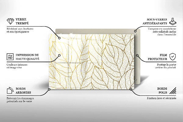 Tűzhelyvédő üveglap Line-art levelek minta