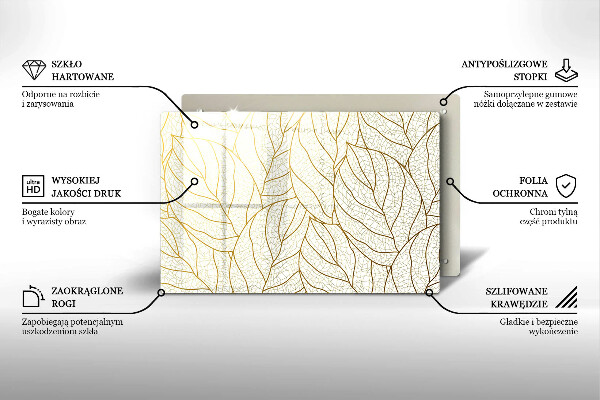 Tűzhelyvédő üveglap Line-art levelek minta