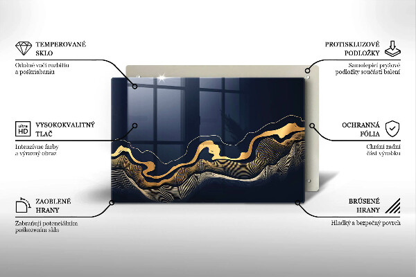 Tűzhelyvédő üveglap Absztrakt arany vonalak