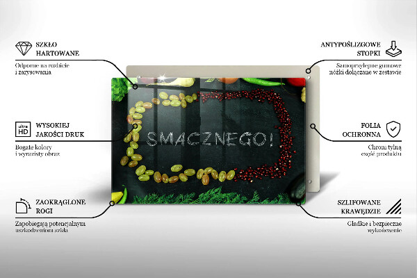 Főzőlap védő üveglap Felirat Smacznego!