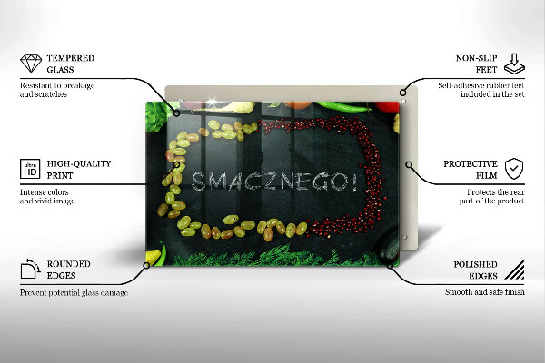 Főzőlap védő üveglap Felirat Smacznego!