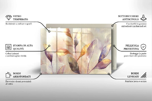 Tűzhelyvédő üveglap Festett boho levelek