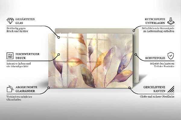 Tűzhelyvédő üveglap Festett boho levelek