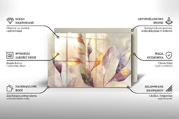 Tűzhelyvédő üveglap Festett boho levelek