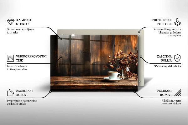 Tűzhelyvédő üveglap Kávéscsésze és fa