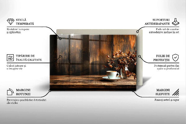 Tűzhelyvédő üveglap Kávéscsésze és fa