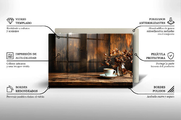 Tűzhelyvédő üveglap Kávéscsésze és fa