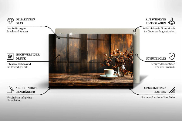 Tűzhelyvédő üveglap Kávéscsésze és fa