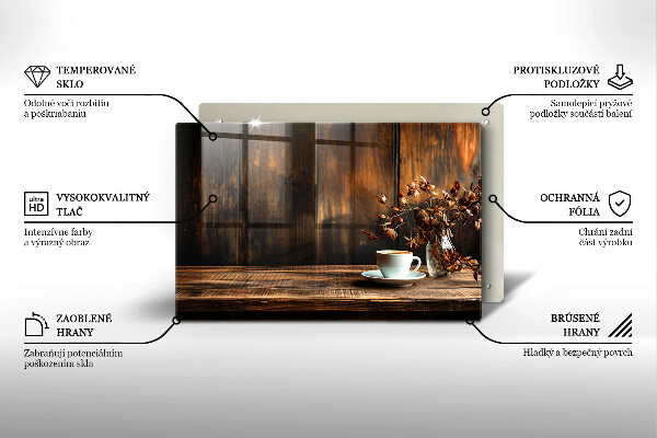 Tűzhelyvédő üveglap Kávéscsésze és fa