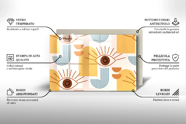 Tűzhelyvédő üveglap Boho szem minta