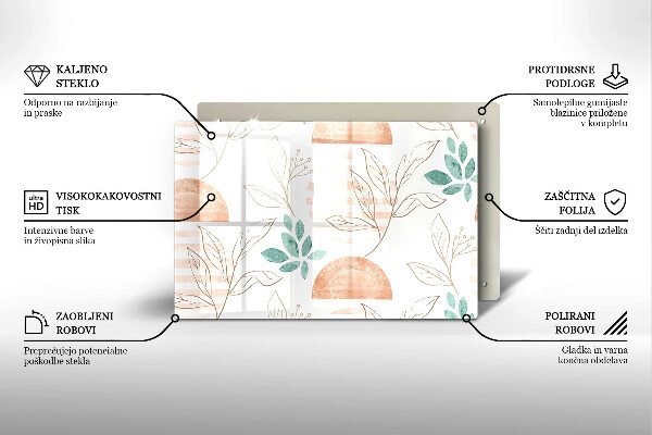 Tűzhelyvédő üveglap Boho levelek minta