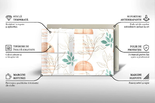 Tűzhelyvédő üveglap Boho levelek minta