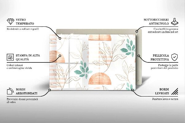 Tűzhelyvédő üveglap Boho levelek minta