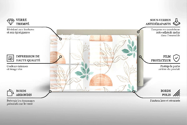 Tűzhelyvédő üveglap Boho levelek minta