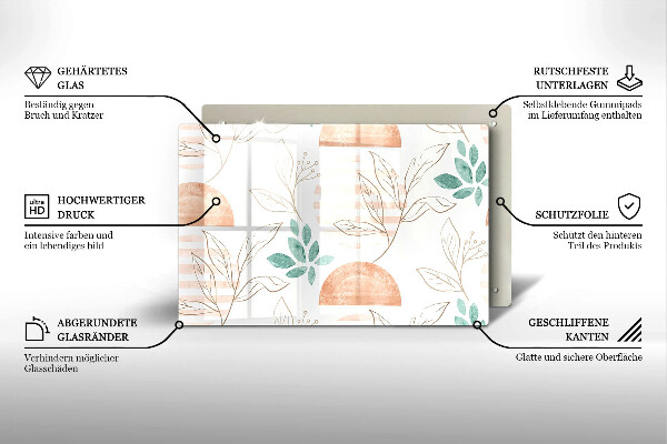 Tűzhelyvédő üveglap Boho levelek minta