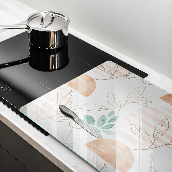Tűzhelyvédő üveglap Boho levelek minta