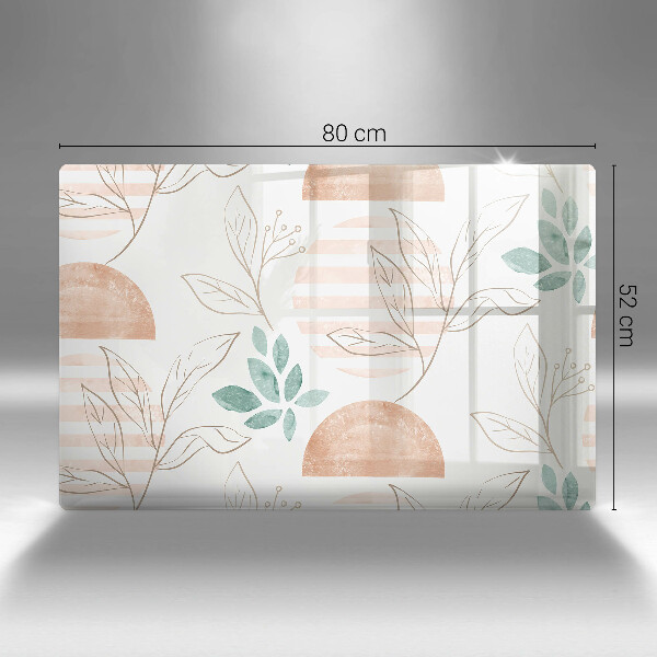 Tűzhelyvédő üveglap Boho levelek minta