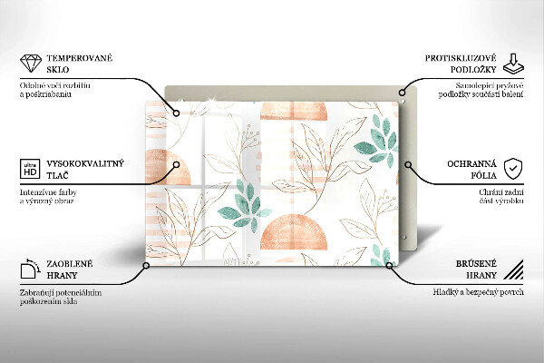 Tűzhelyvédő üveglap Boho levelek minta