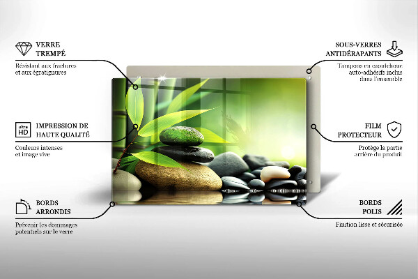 Tűzhelyvédő üveglap Zen bambusz kövek