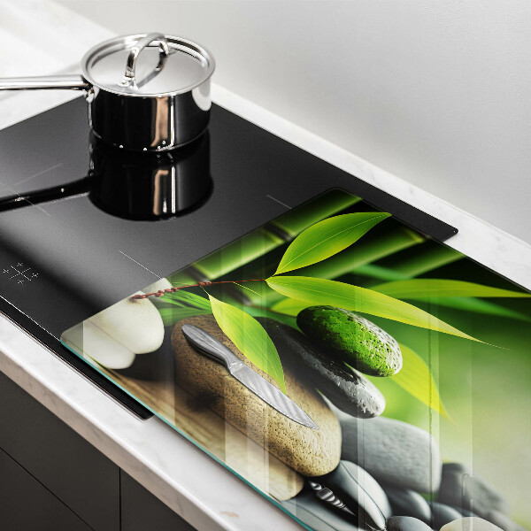 Tűzhelyvédő üveglap Zen bambusz kövek