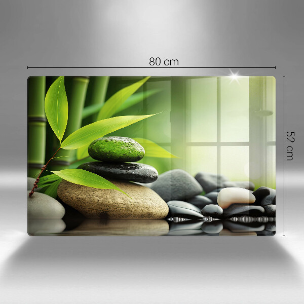 Tűzhelyvédő üveglap Zen bambusz kövek