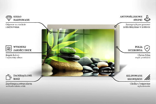 Tűzhelyvédő üveglap Zen bambusz kövek