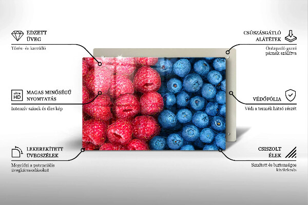 Tűzhelyvédő üveglap Málna és áfonya gyümölcsök