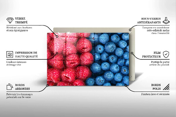 Tűzhelyvédő üveglap Málna és áfonya gyümölcsök