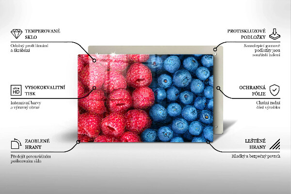 Tűzhelyvédő üveglap Málna és áfonya gyümölcsök