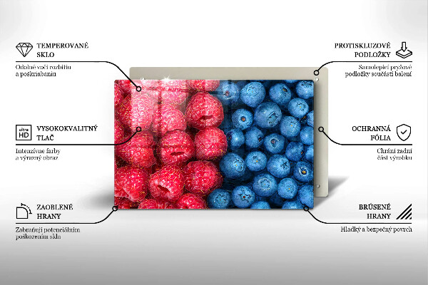 Tűzhelyvédő üveglap Málna és áfonya gyümölcsök