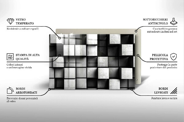 Tűzhelyvédő üveglap Absztrakt 3D négyzetek
